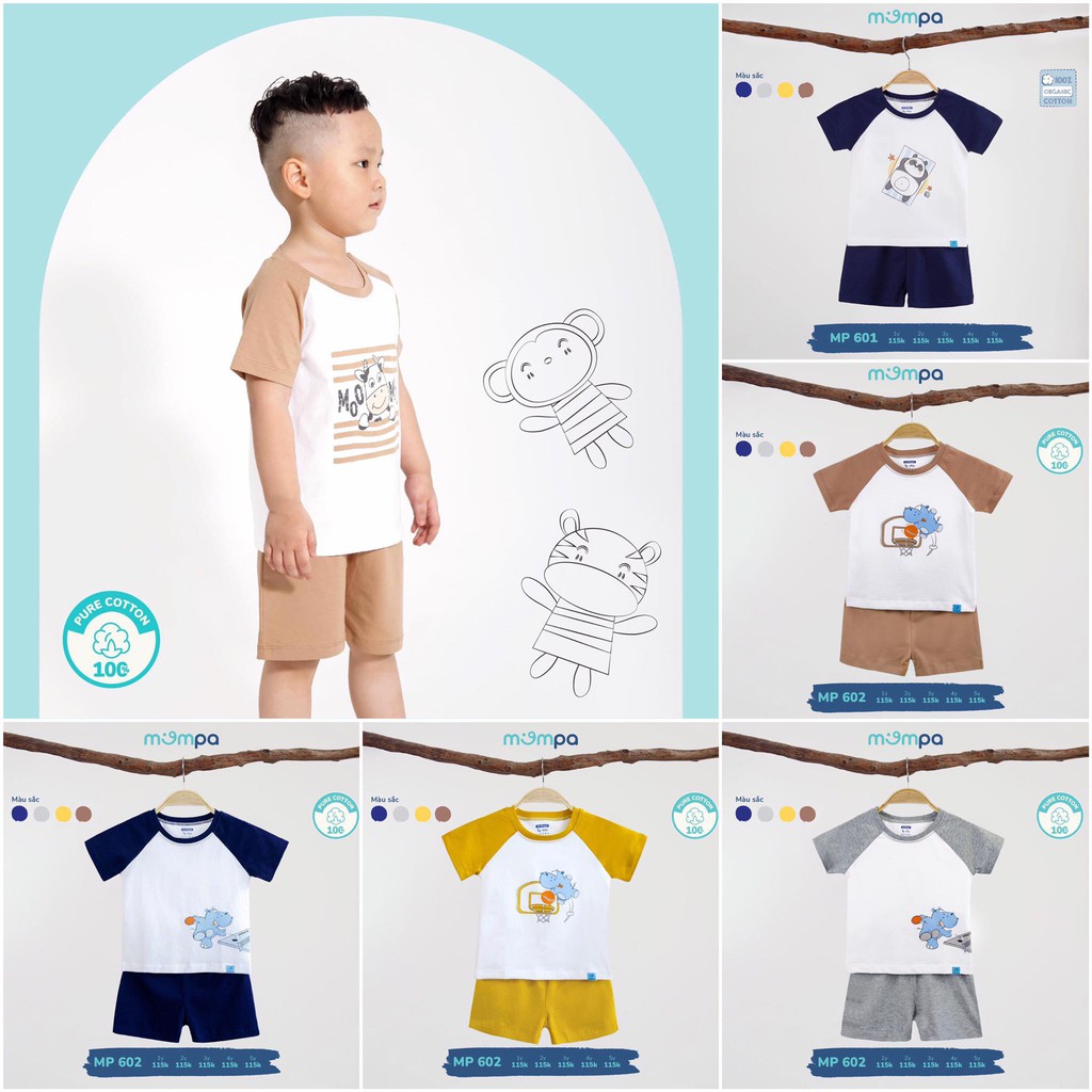 [CHÍNH HÃNG] Bộ cộc tay cotton organic họa tiết trẻ em Mompa