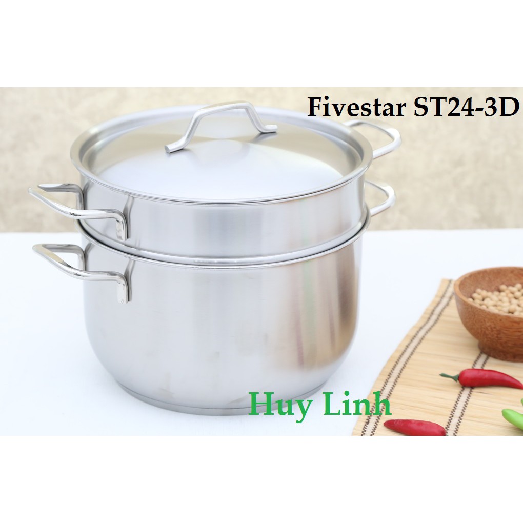 Bộ nồi xửng hấp 3 đáy Fivestar 24cm ST24-3D - Nắp inox