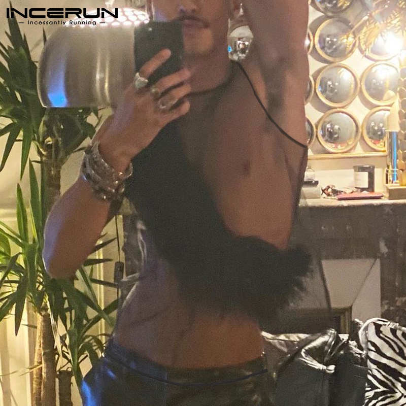 Áo sát nách INCERUN phối lông vũ cá tính thời trang cho nam