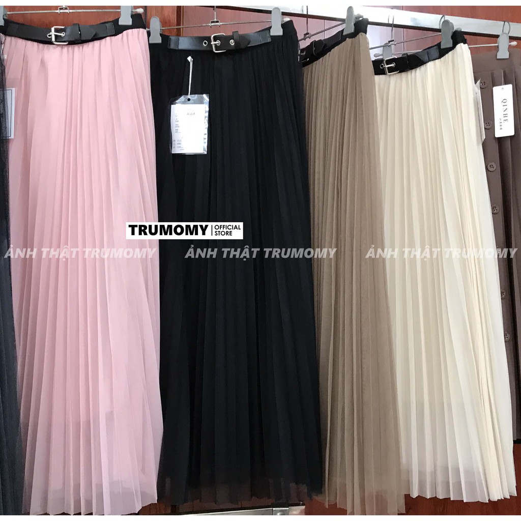 Chân váy xếp ly dáng A xòe dài midi kèm đai Quảng Châu công sở - Trumomy (CV10) | BigBuy360 - bigbuy360.vn