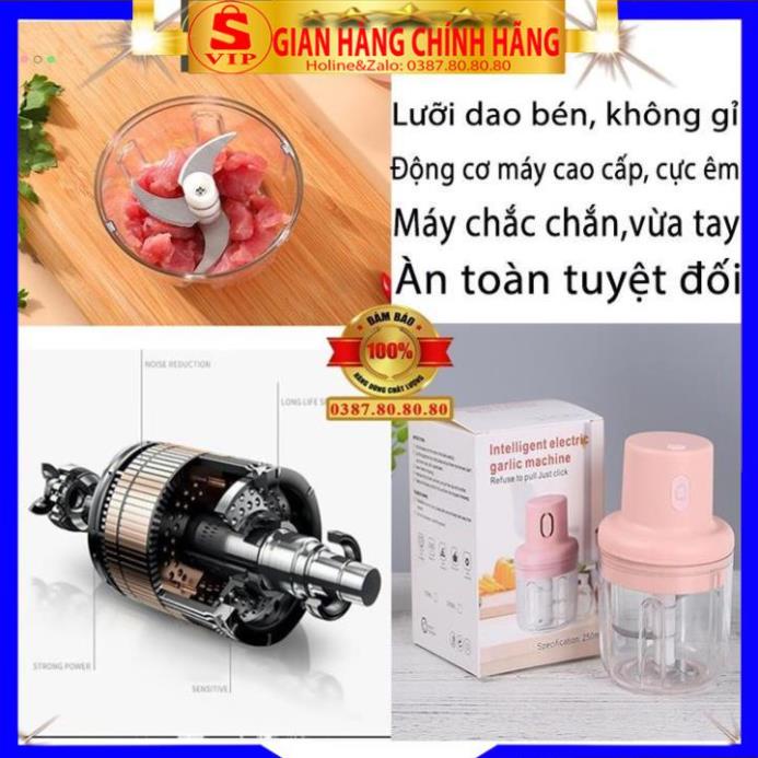 [ LOẠI ĐẸP-BẢN MỚI ] Máy xay tỏi ớt, xay thịt, củ quả đa năng/ Máy xay mini cầm tay xay thịt cá tiêu sạc điện 250ml