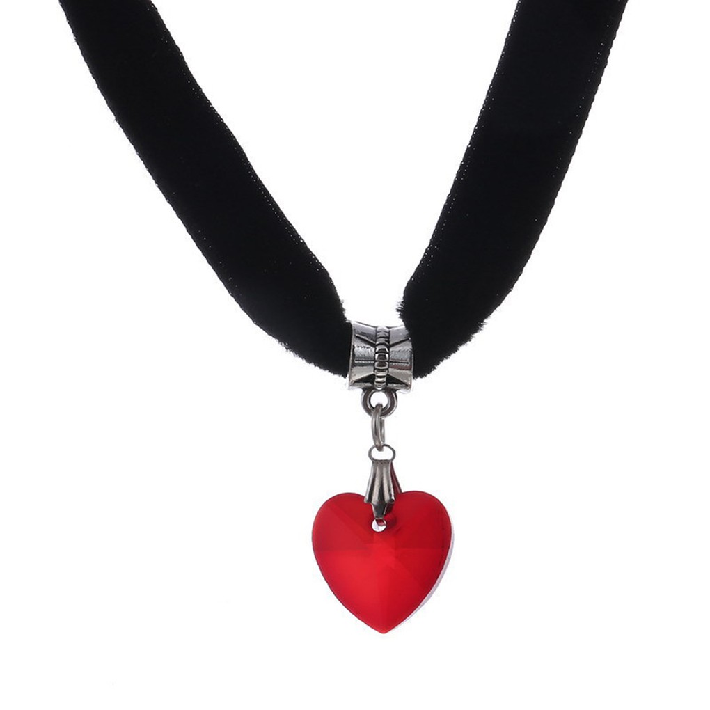 Vòng cổ choker dây nhung mặt trái tim kiểu đá pha lê thời trang