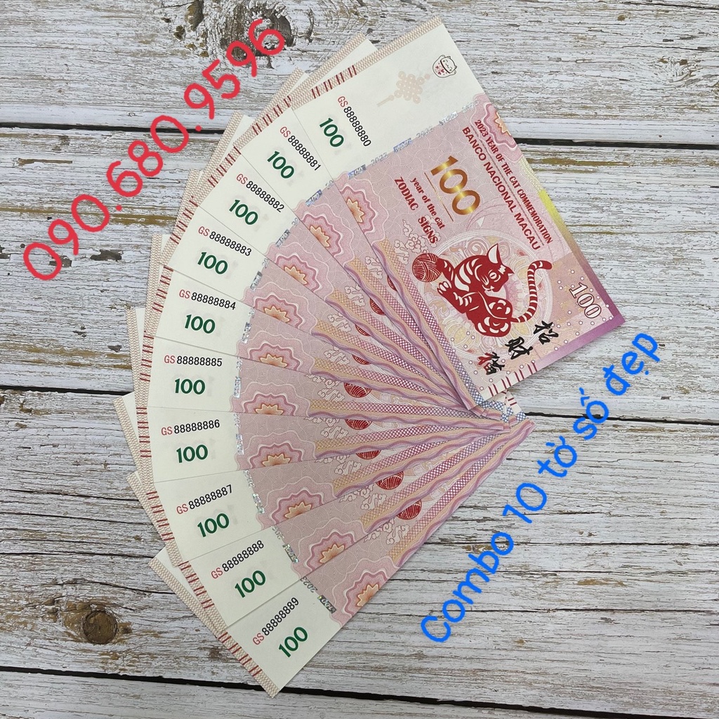 Bộ 10 Tờ Tiền Macao Con Mèo 100 Patacas Số Seri Siêu Đẹp Có Full 8,9