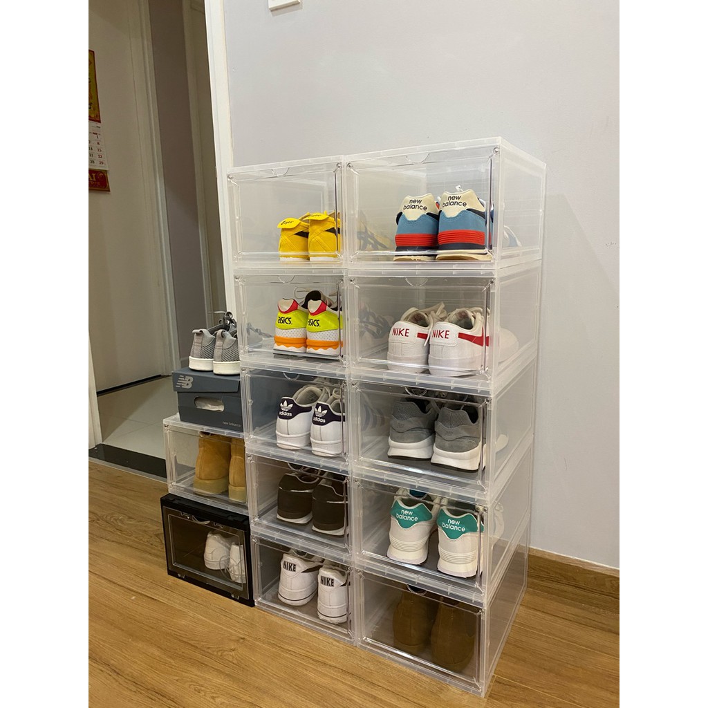 COMBO 10 Hộp Đựng Giầy Sneaker Chuẩn Xịn Nhựa Cứng Lắp Ghép Cửa Trong Size Lớn