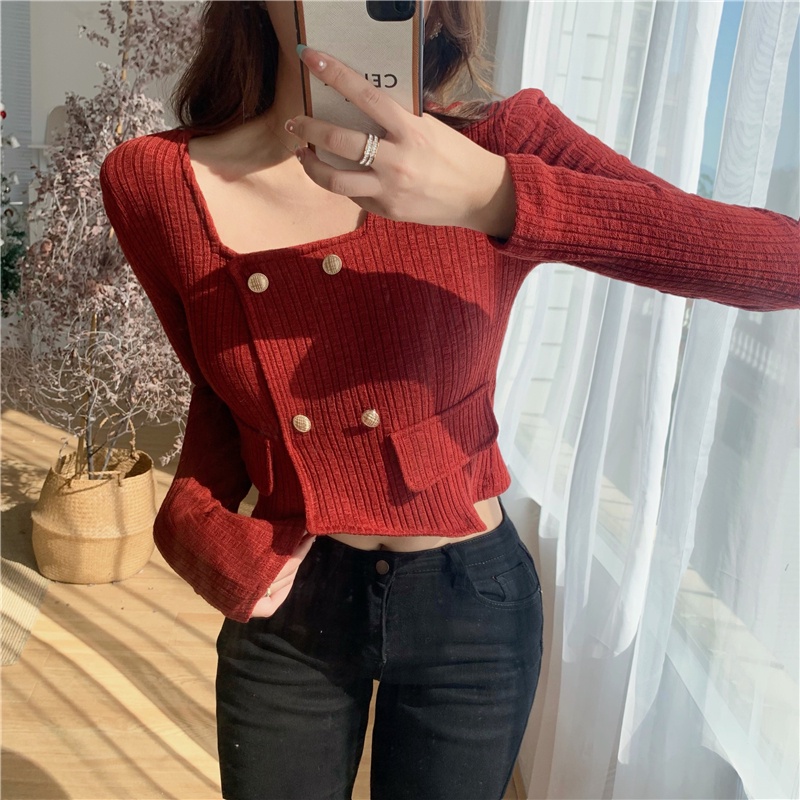 Áo khoác dệt kim cổ tròn phong cách Trung Hoa thời trang thu đông cho nữ