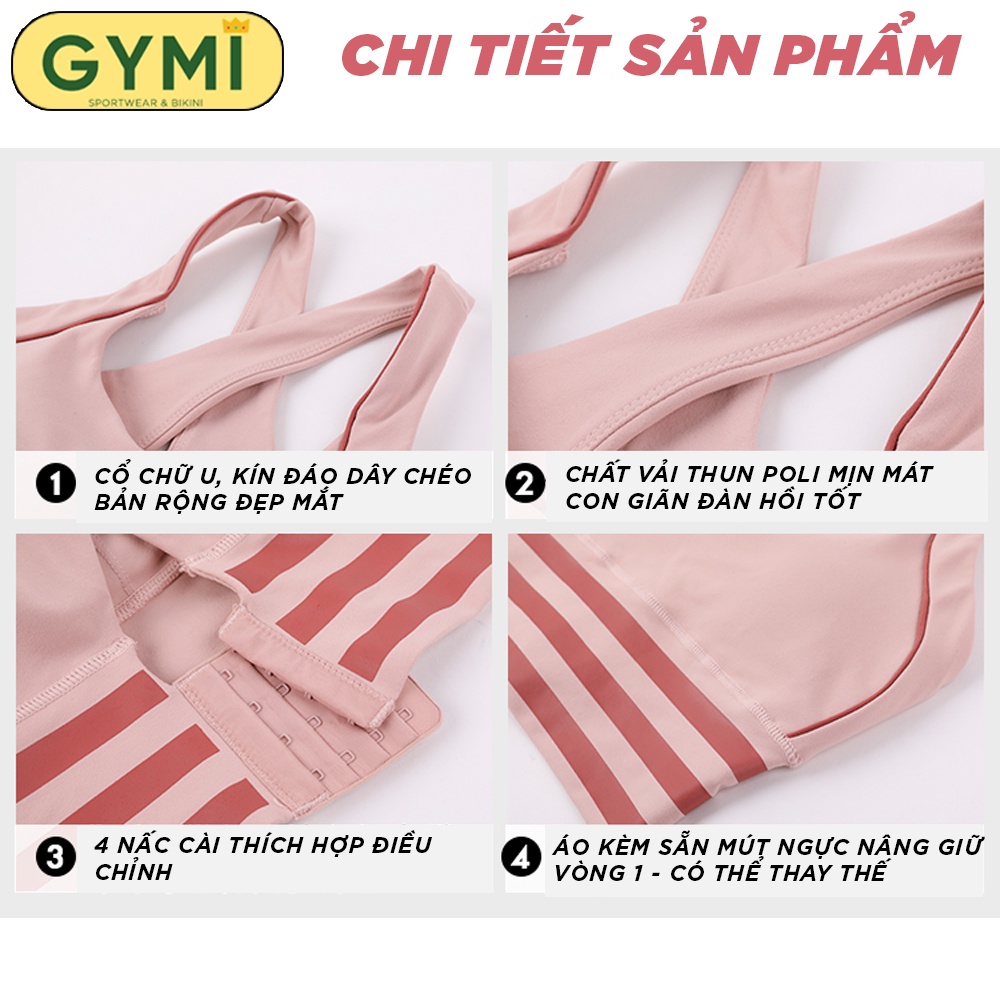 Áo bra tập gym yoga nữ GYMI AL21 chất thun poly thể thao cao cấp khoá cài sau nâng đỡ định hình ngực dây