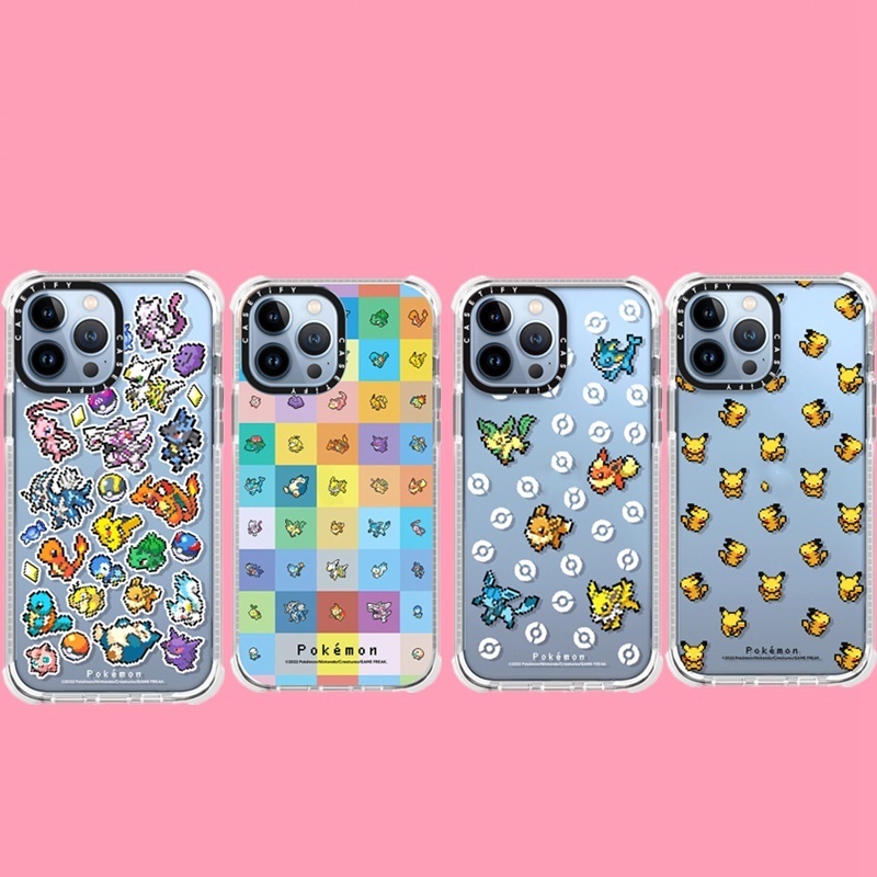 Casetify Pixel Pokémon Color Grid Sticker Mania Casing For iPhone 7 8 Plus 7+ 8+ X XS XR 11 13Pro 12 13 Pro Max Transparent Soft Silicone Ultra Impact Crush Cases Cover