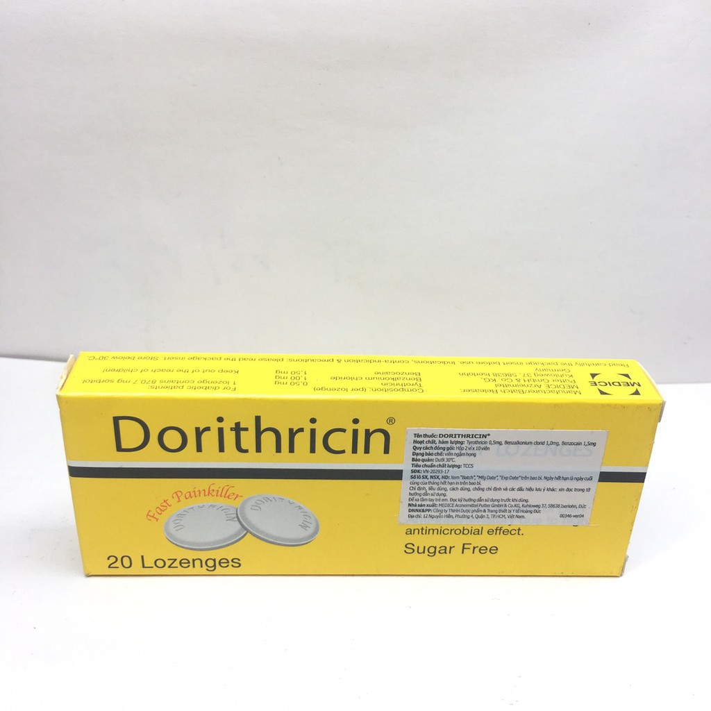 Viên ngậm Đức Dorithricin Throat lozenges hộp 20 viên