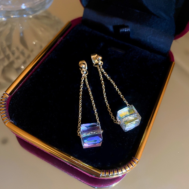 Bông Tai Hình Khối Lập Phương Bằng Kim Loại Trước Và Sau Phong Cách Hàn Quốc Thời Trang 2022