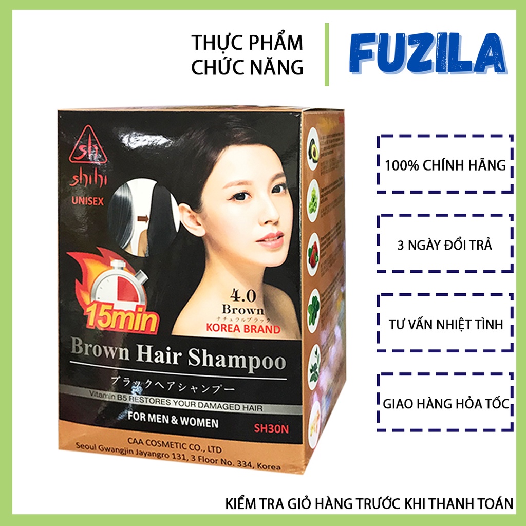 Dầu gội Shihi thảo dược phủ bạc nhân sâm nhuộm tóc đen nâu sin hair đều màu tự nhiên 10 gói Đen Nâu