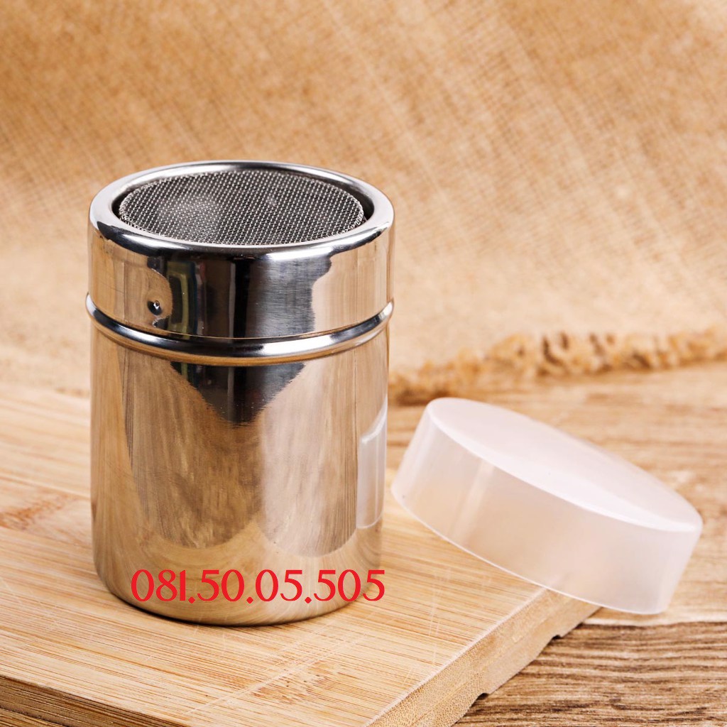 Lọ rắc bột cacao tạo hình chất liệu inox và Khuôn vẽ hình capuccino điệu nghệ