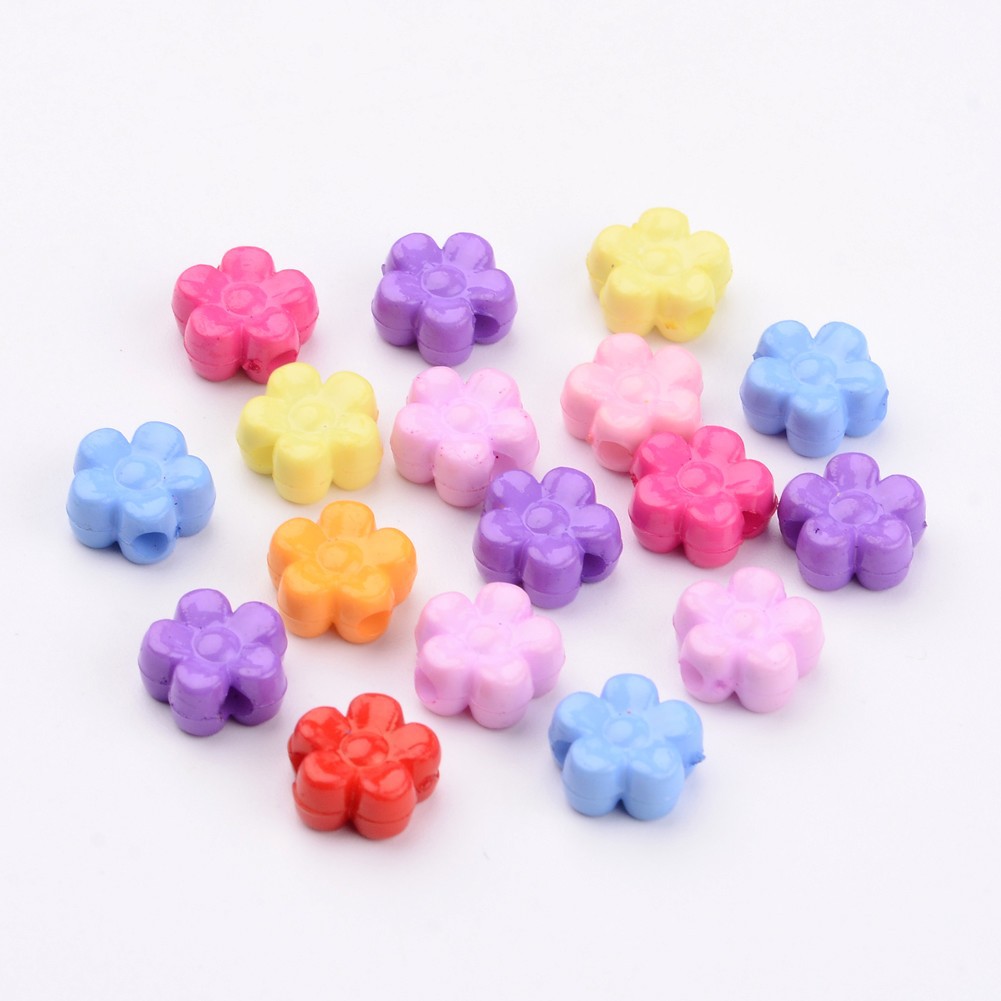 Bộ 200 hạt xâu chuỗi làm trang sức thiết kế bông hoa nhiều màu sắc kích thước 8.5x9x4mm