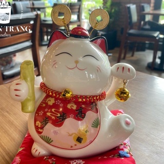 Thanh lý Mèo thần tài Gốm- cầm ống tre "Từng bước thăng tiến" 15cm