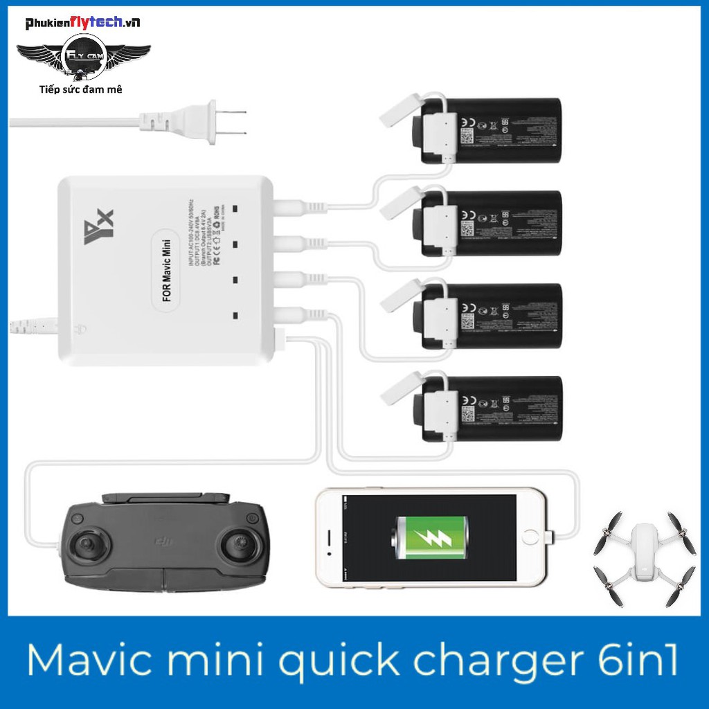 BỘ SẠC NHANH 6 IN 1 MAVIC MINI - Yx - Hàng chính hãng - Sạc an toàn - Nhanh và tiện lợi