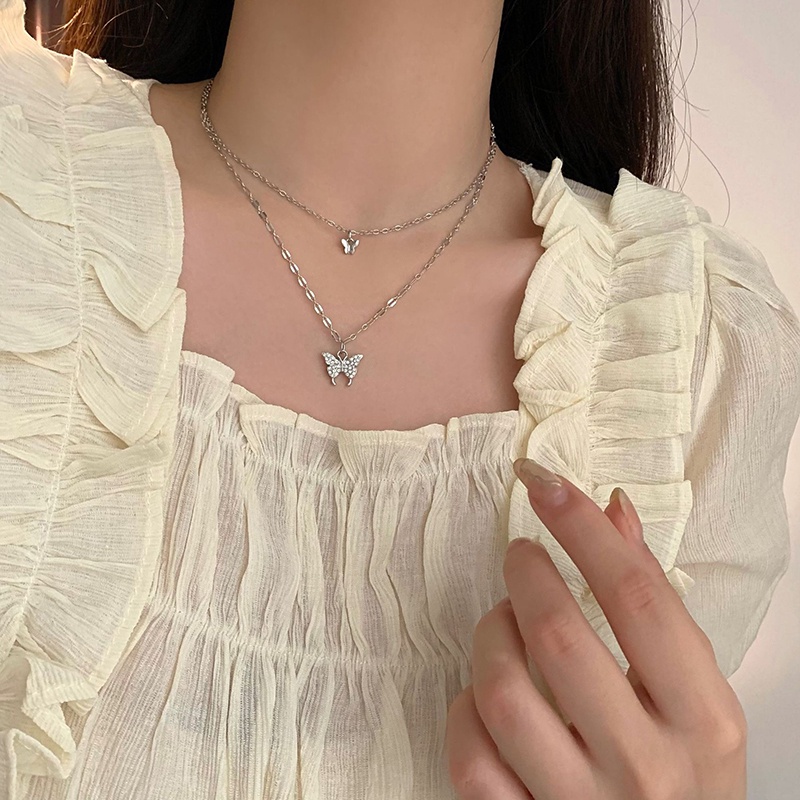 Vòng cổ Hai Lớp Mặt Hình Bướm Phong Cách Harajuku Cá Tính