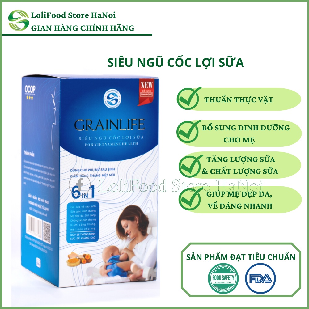 Ngũ cốc siêu lợi sữa 6in1 LoliFood hũ 500G, mẹ về sữa nhanh, sữa nhiều chất, chống táo bón - LoliFood Store HaNoi