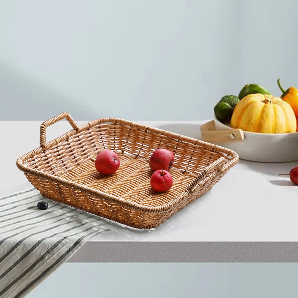 [Dolity2] Rổ Nhựa Đựng Bánh Mì / Trái Cây / Rau Củ / Rau Củ Giả Mây Đan Hình Chữ Nhật Màu Nâu Cho Nhà Hàng / Phục Vụ Thức Ăn