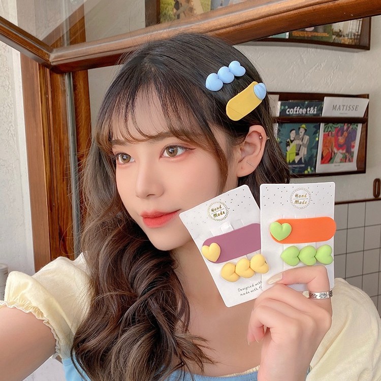 Kẹp tóc hình trái tim đơn giản thời trang mùa hè phong cách Nhật Bản độc đáo