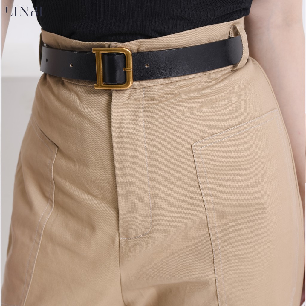 Quần kaki nữ cạp cao LIIN CLOTHING màu be, phối túi hộp gập gấu cá tính Q3218 | BigBuy360 - bigbuy360.vn