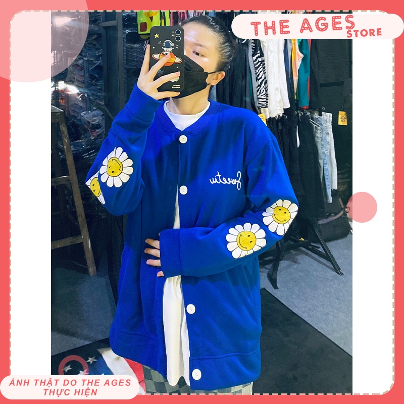 Áo khoác cardigan nữ form rộng Hoa Hướng Dương [THE AGES], áo khoác nỉ cardigan unisex ulzzang hàn quốc | BigBuy360 - bigbuy360.vn