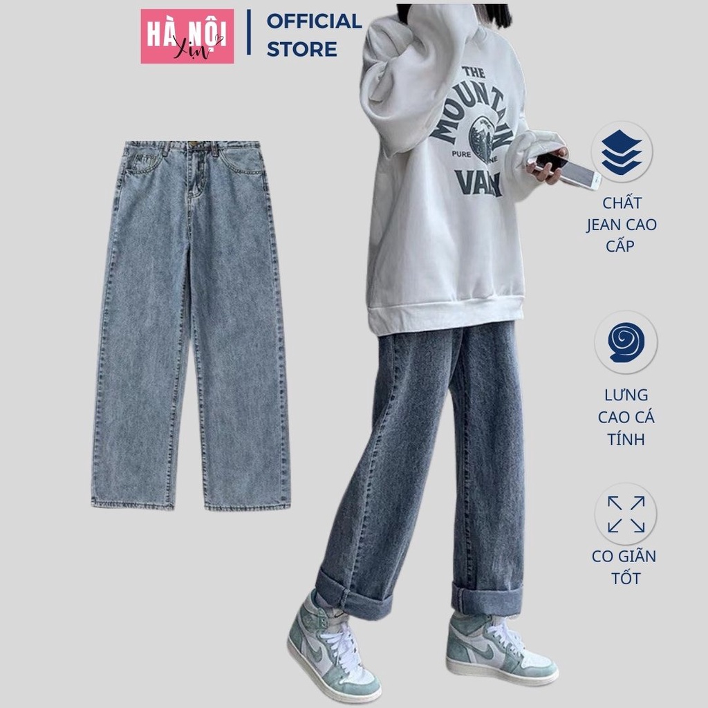 Quần jeans baggy nữ ống suông rộng cạp cao ulzzang hot trend 2022 TR03