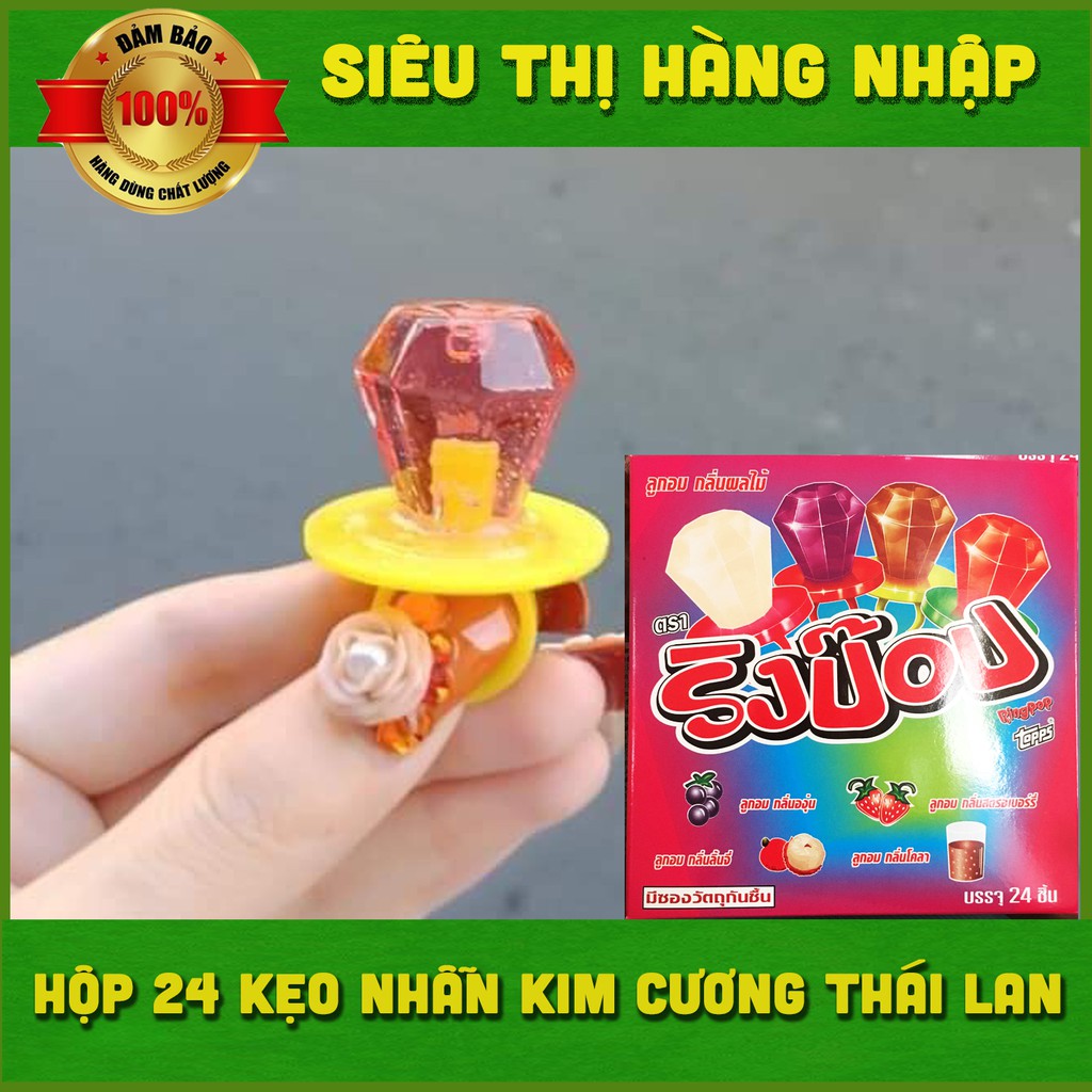 Hộp 24 kẹo nhẫn kim cương Ringpop Thái Lan 4 vị dâu, nho, vải &amp; cola, kẹo mút cho bé vừa ăn vừa chơi, lollipop