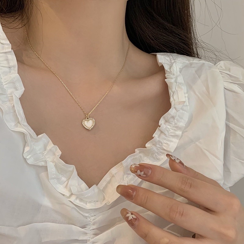 Vòng cổ tim mặt đá sợi mảnh đính hạt bling