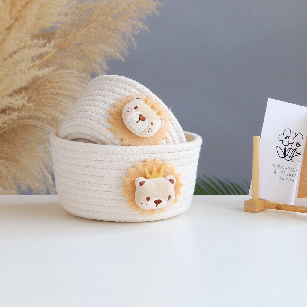 Giỏ Đựng Đồ Chơi Hình Tròn Bằng Dây Cotton In Họa Tiết Động Vật Cỡ S / M / L Xinh Xắn Trang Trí Nhà Cửa
