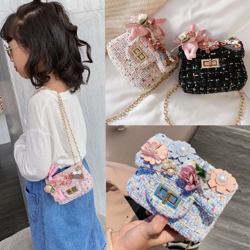 Túi xách dạ đính hoa nơ thời trang cao cấp cho bé