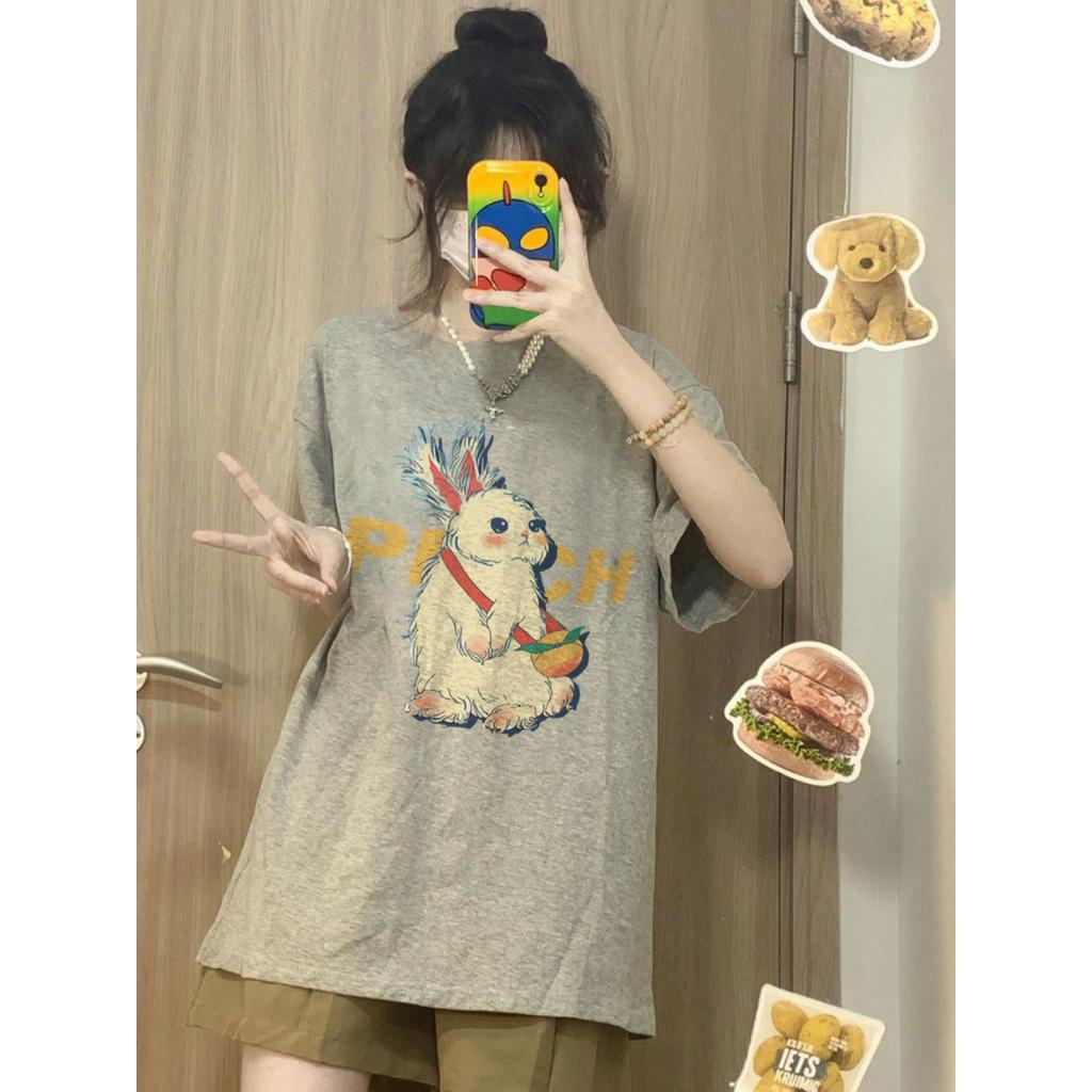 Áo Thun Cotton Nguyên Chất Ngắn Tay In Hình Thỏ Phong Cách Mới 61221