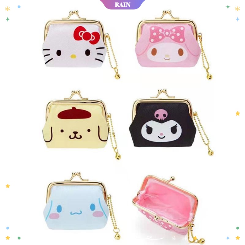 Ví Canvas Mini Đựng Tiền Xu In Họa Tiết Hoạt Hình Cinnamoroll Kuromi My Melody Hello Kitty Dễ Thương Có Khóa Cài Cho Nữ