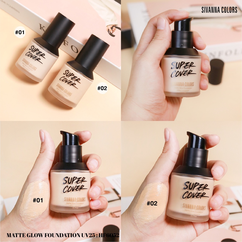 Kem nền Sivanna Super Cover mẫu mới lâu trôi thẩm thấu nha HF6052 Sivanna Colors Super Cover Matte Glow Foundation UV25