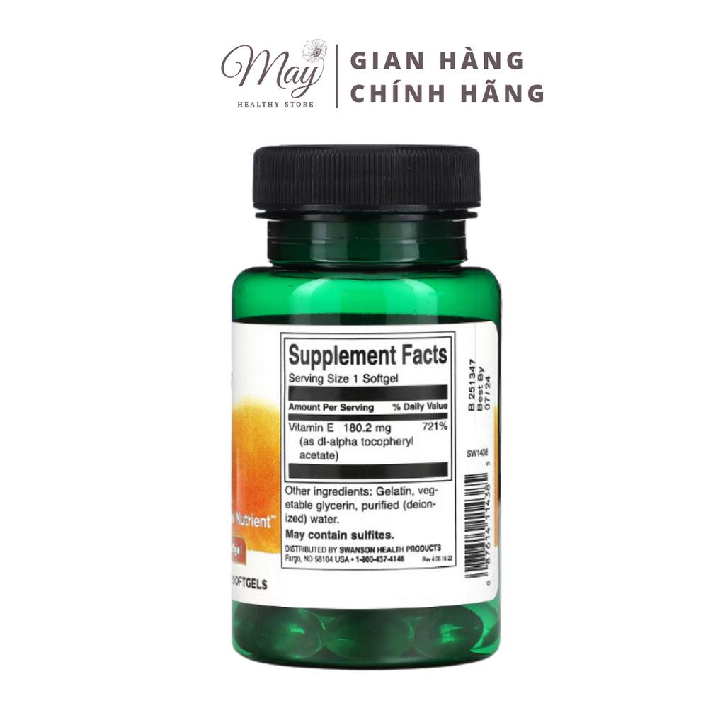Viên Uống  Swanson Vitamin E 400 IU  Ngăn Ngừa Lão Hóa, Bảo Vệ Sức Khỏe Tim Mạch