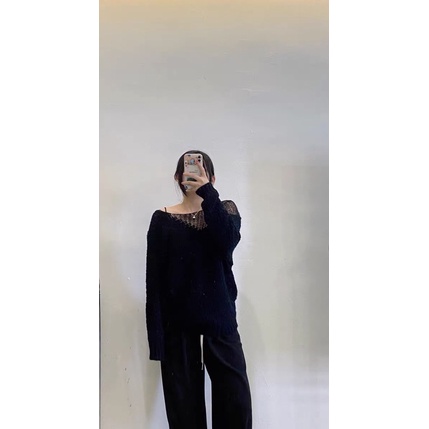 Áo len lưới trễ vai