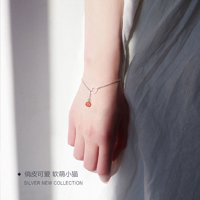 925 Silver Plated Bracelet with Cute Crystal Crystal Cat Face