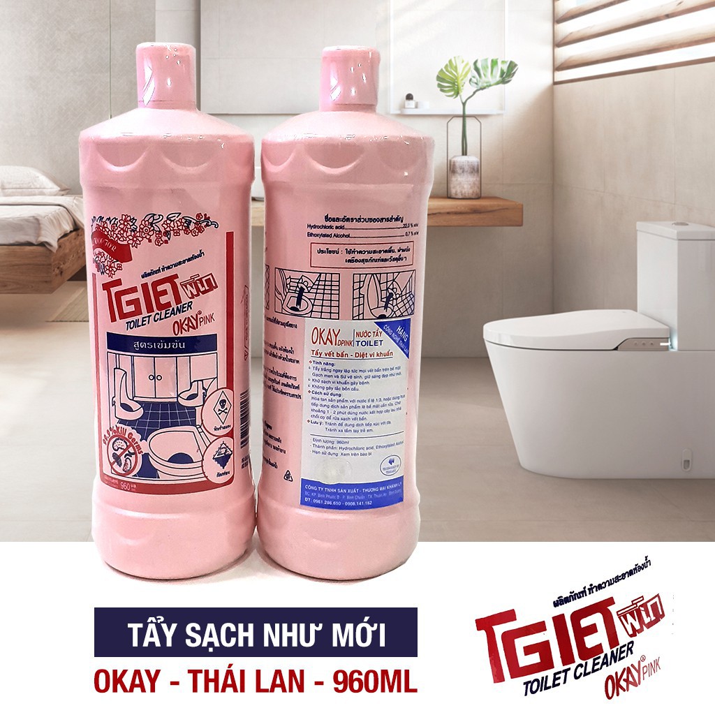  Combo 2 Chai Nước Tẩy Tolet Thái Lan 960ml - Dung Dịch Tẩy Hồng - Tẩy Bồn Cầu Siêu Sạch