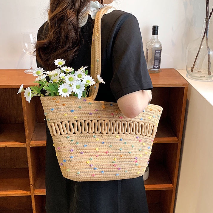 Túi xách nữ công suất lớn mới Túi đeo vai rỗng đơn giản thời trang Túi tote vải lanh cotton Hàn Quốc
