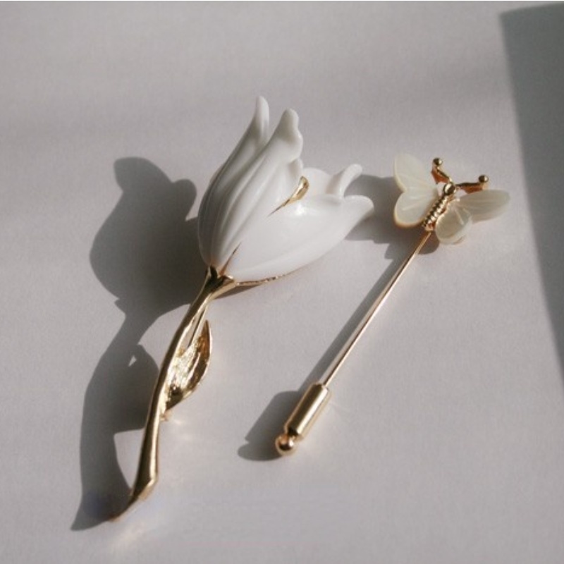 Trâm Cài Áo Hình Bướm / Hoa Tulip Bằng Vỏ Kim Loại Kiểu Vintage Thanh Lịch Thời Trang 2020 Cho Nữ