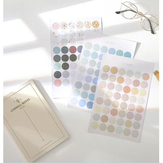 Set 48 Round sticker, phụ kiện dán postcard, dán ảnh DIY - Văn Phòng Phẩm Sáng Tạo