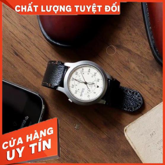 Dây đồng hồ RAM Classic 1955 - Da dê đen tuyền vân alran tự nhiên +