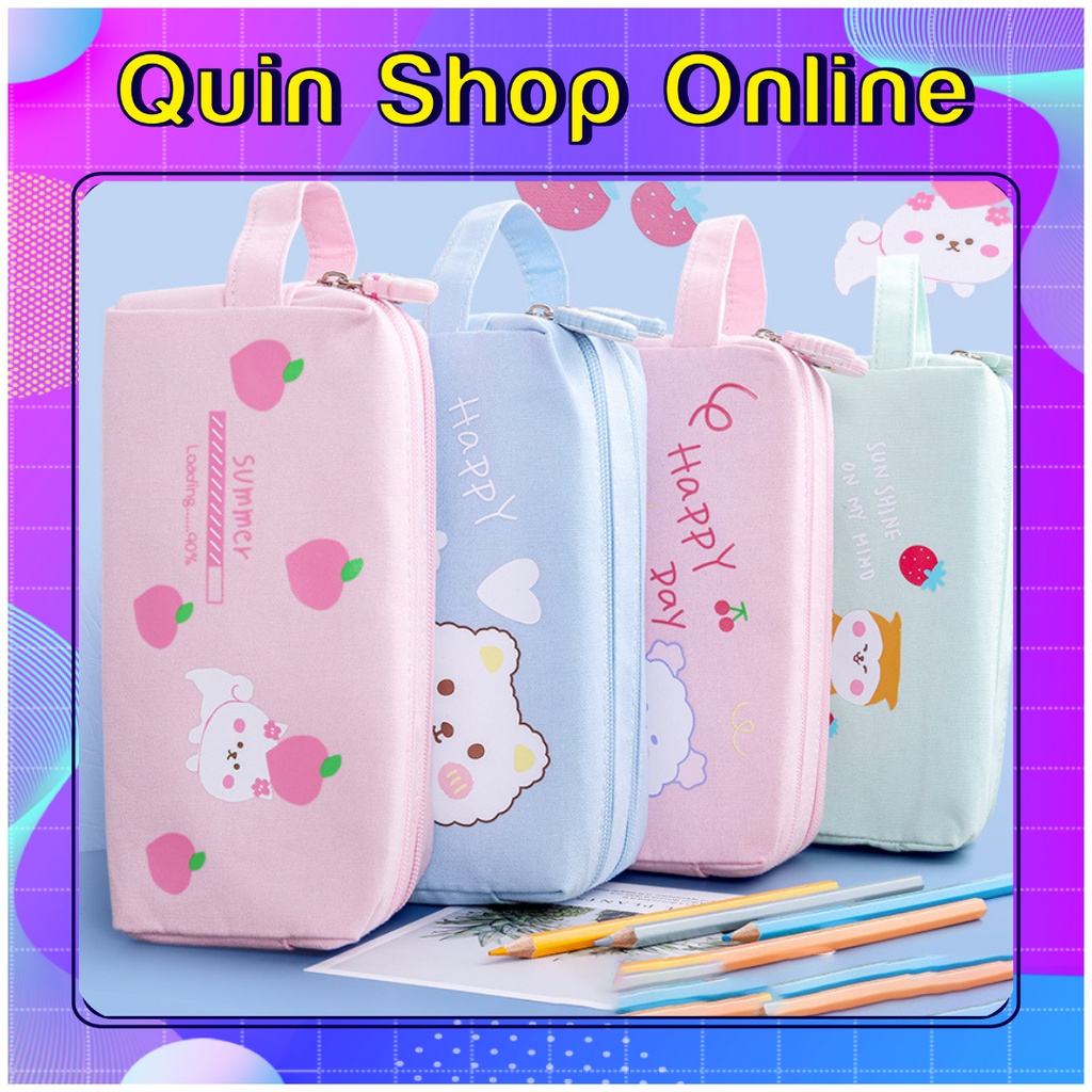 Hộp Bút Vải 2 Ngăn Hình Chó Mèo Đáng Yêu Vải Đẹp, Túi Đựng Bút Đa Năng Tiện Lợi Bóp Viết QUIN HBV74