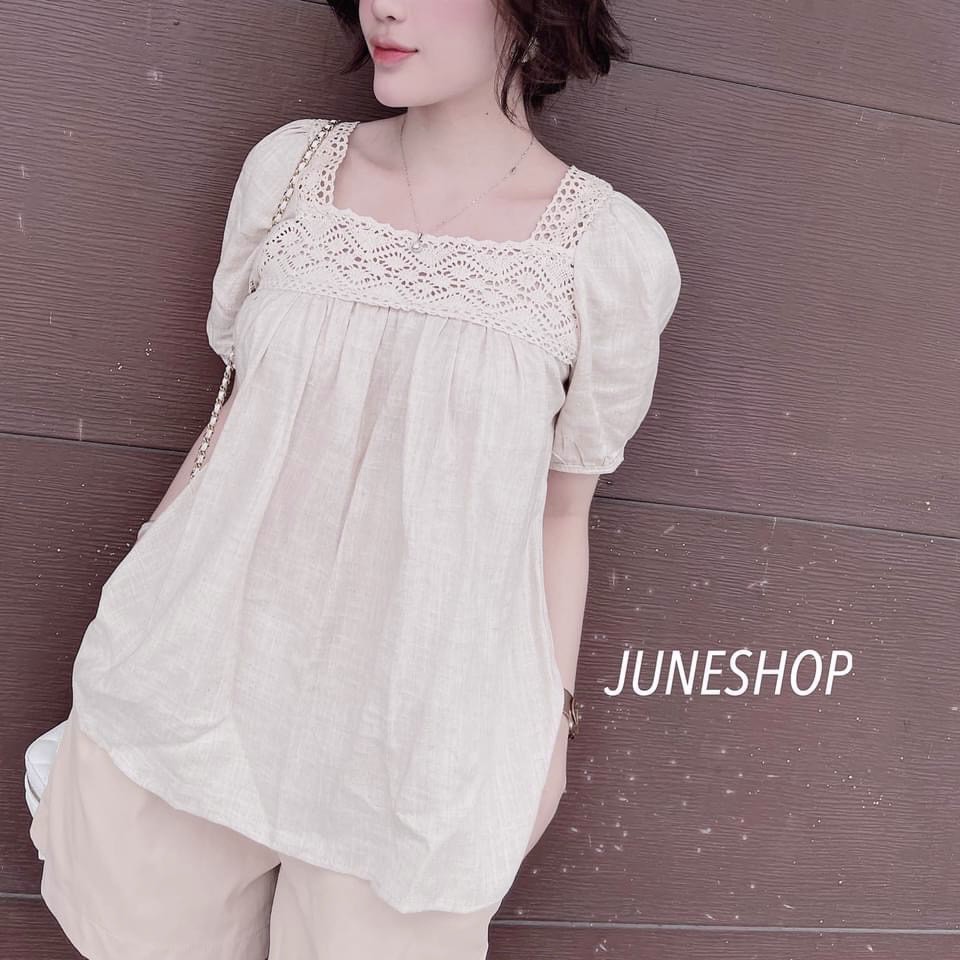 Set Áo Đũi Cổ Vuông Phối Ren Mix Quần Short Siêu Đẹp | BigBuy360 - bigbuy360.vn