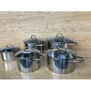 Bộ 5 nồi inox Fivestar oval vung kính 3 đáy-inox 304