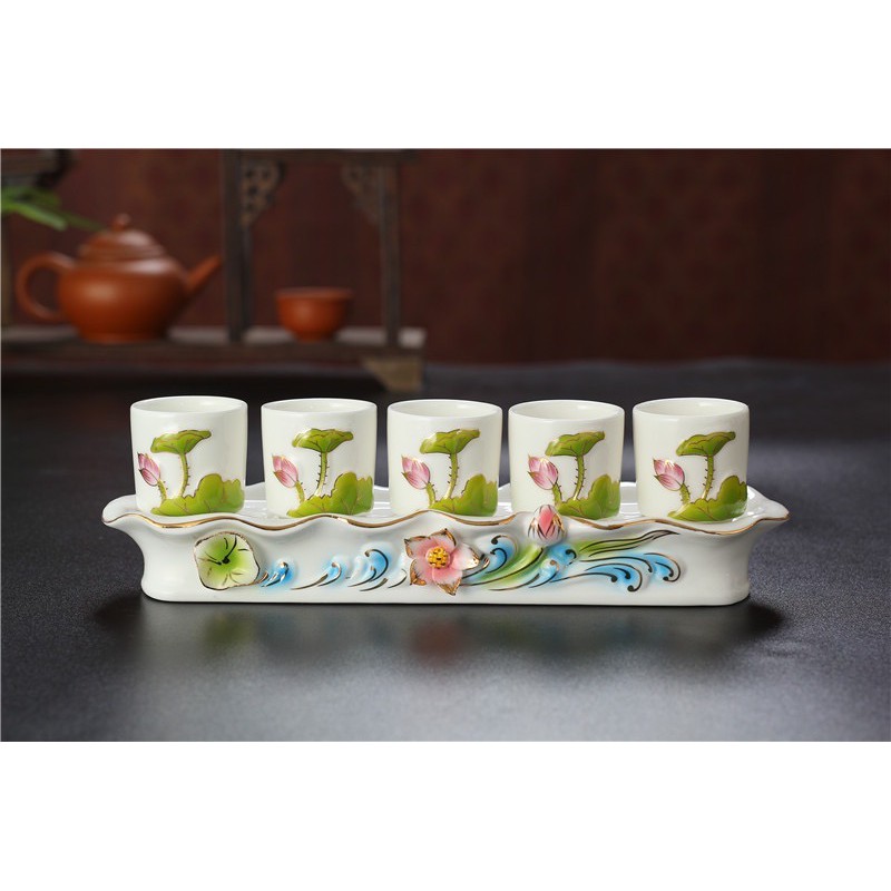 Bộ ly nước thờ cúng kim sen xanh, bộ 3 ly thờ gia tiên, bộ 5 ly thần tài, thờ Phật cao cấp