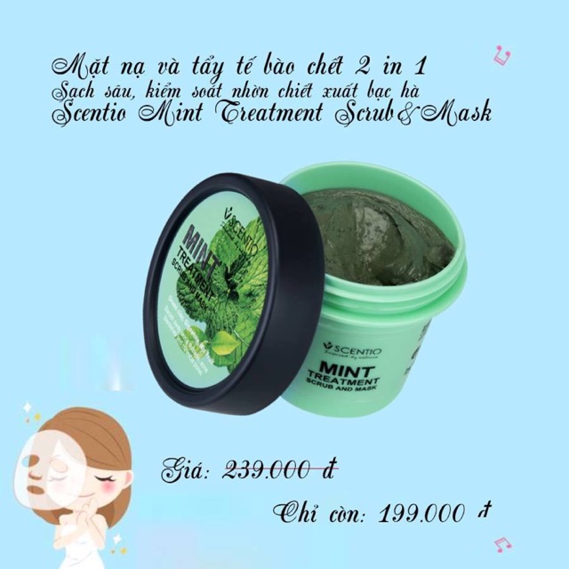 MẶT NẠ VÀ TẨY TẾ BÀO CHẾT 2 IN 1. SẠCH SÂU, KIỂM SOÁT NHỜN CHIẾT XUẤT BẠC HÀ SCENTIO MINT TREATMENT SCRUB & MASK