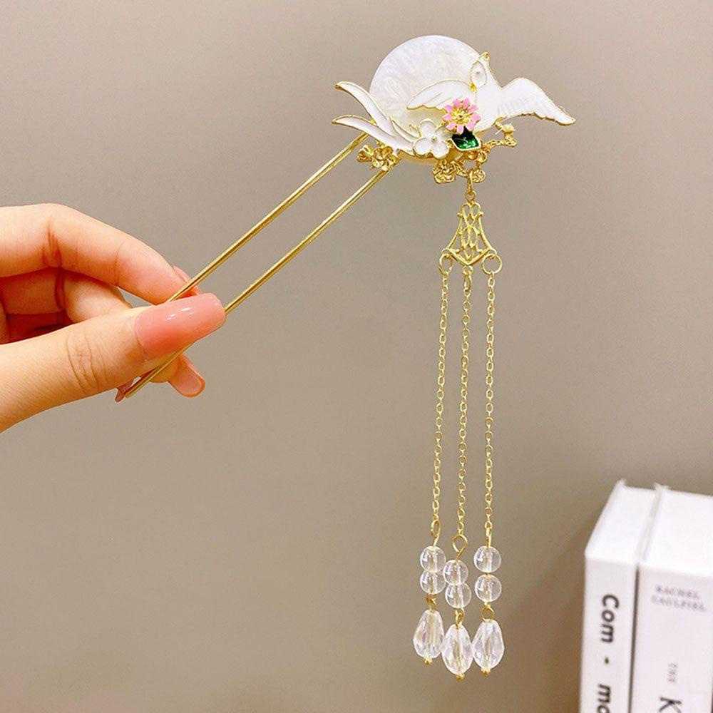 Kẹp Tóc Đuôi Ngựa Hình Chữ U Họa Tiết Hoa Bướm Phong Cách Retro Đơn Giản Cho Nữ