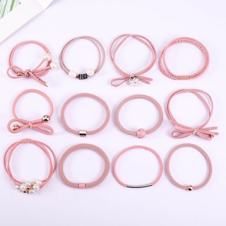 Hộp 12 dây cột tóc Hàn Quốc siêu đẹp siêu bền (Màu Hồng Nhạt)