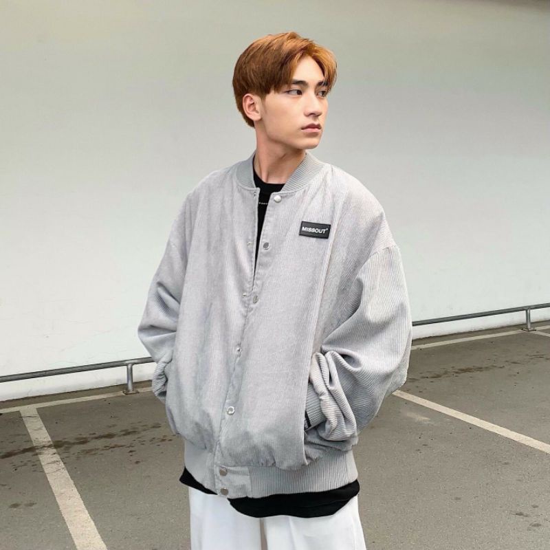 Áo khoác Bomber Jacket nhung gân form rộng