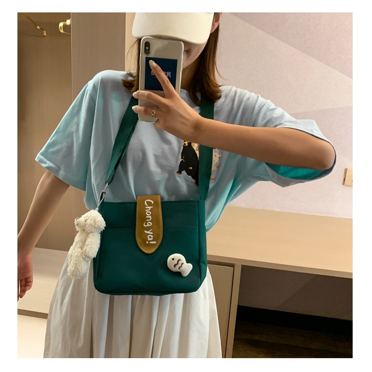 Túi Đeo Chéo Vải Canvas Hình Vuông Nhỏ Phong Cách Hàn Quốc Dễ Thương Cho Nữ