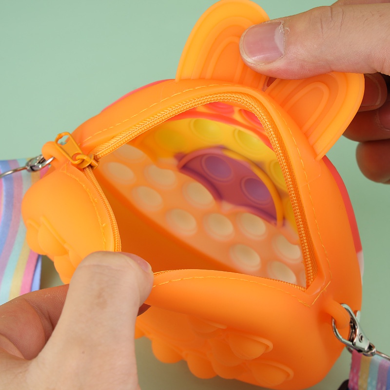 Pop It Túi Đeo Chéo Vai Hình Thỏ Màu Cầu Vồng Đồ Chơi Giảm Căng Thẳng Cho Bé Gái